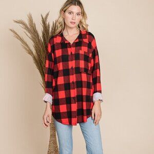 NWT Plaid Button Down Shirt Red Casual Long Sleeve Shirt Size Xlarge